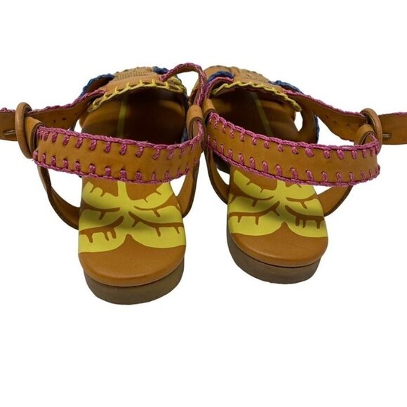 FARM Rio Sz 8 Whipstitch Palm Tree Caramel Sandal Vegan Boho Tropical NWOB - Picture 6 of 10